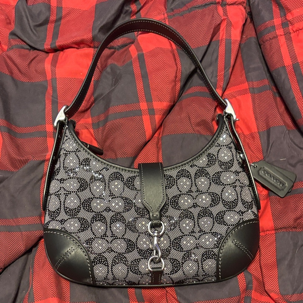 Coach Hamptons Hobo Black Crystal Jacquard Bag
